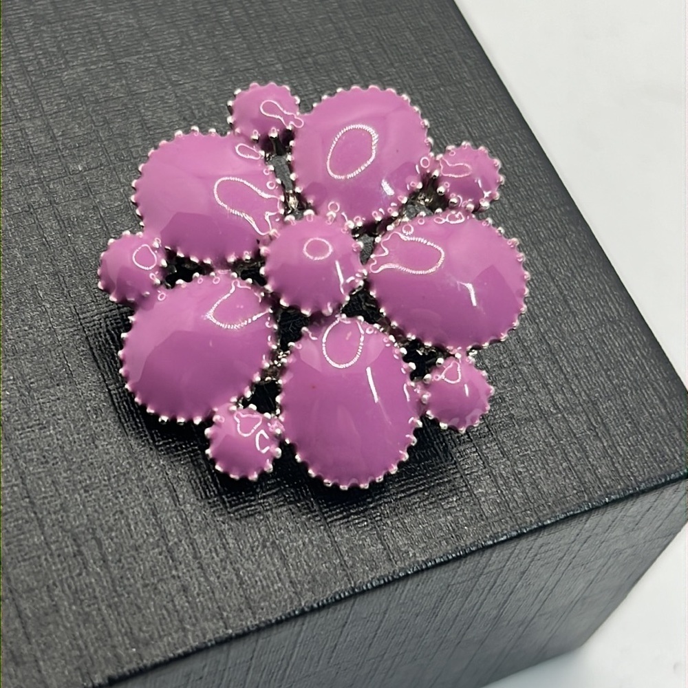 Magenta Enamel Floral Brooch Pin Fashion Jewelry 1"